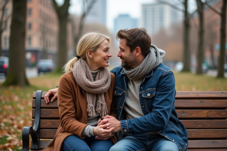 Couple d'adultes main dans la main dans un parc automnal