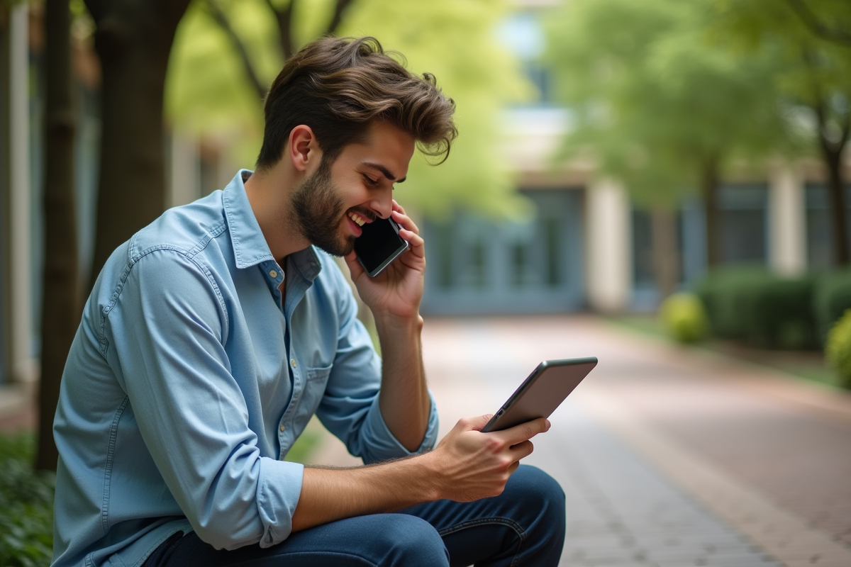 Jeune enseignant dans la cour de l école en pleine discussion