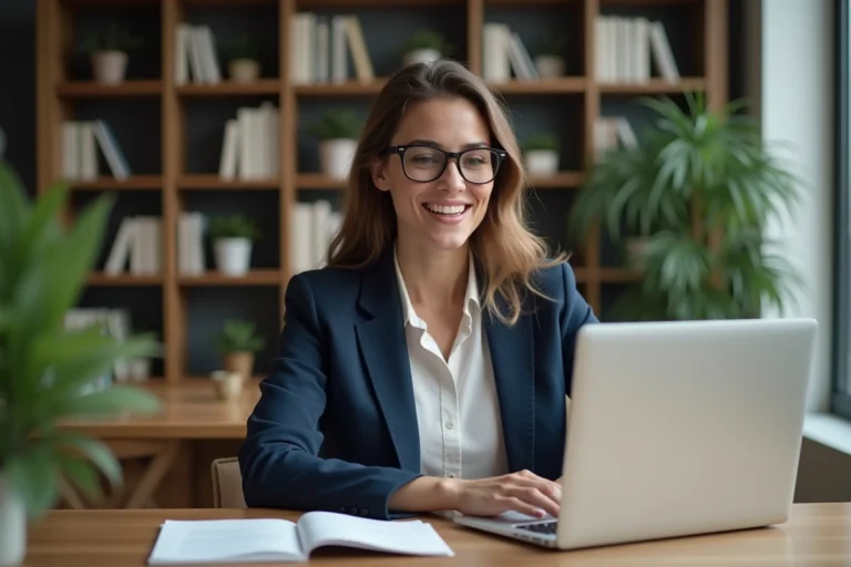 Femme en télétravail lors d'une réunion en ligne