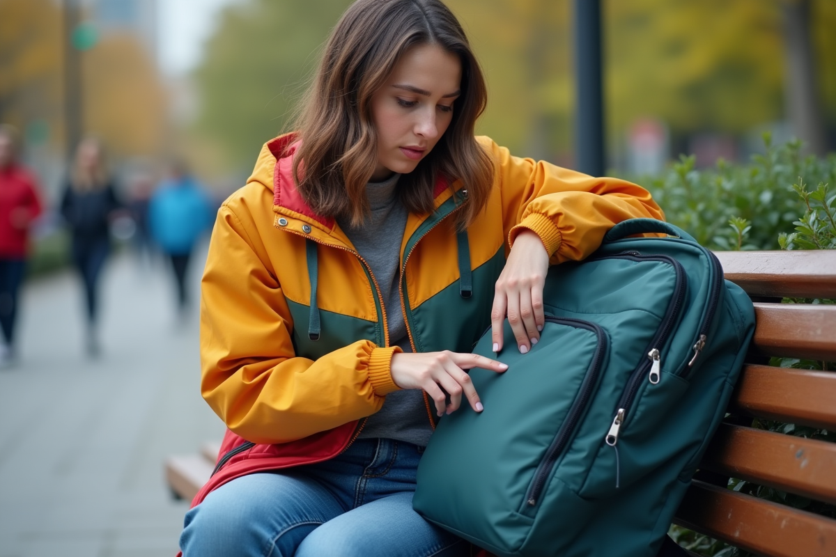 Jeune femme inspectant le zip d