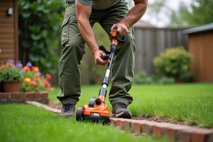 Homme utilisant le coupe-bordure Black & Decker GLC3630L20 pour délimiter une bordure de jardin