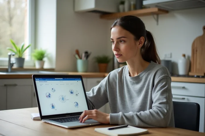 Jeune parent recherchant une nounou idéale sur une plateforme spécialisée en ligne